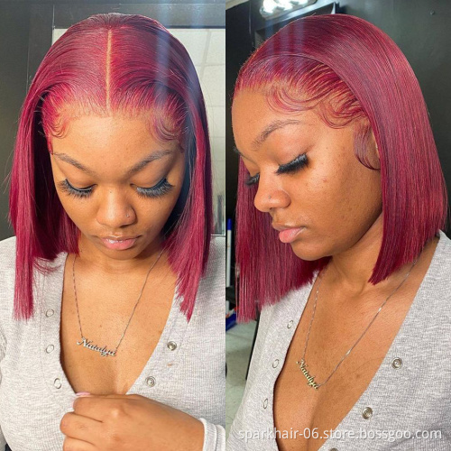 Dropshipping 99J Short BOB Wine Red Burgundy Color Human Hair Wigs for Black Women 13*4 Brazilian Remy Hair Lace Front wig